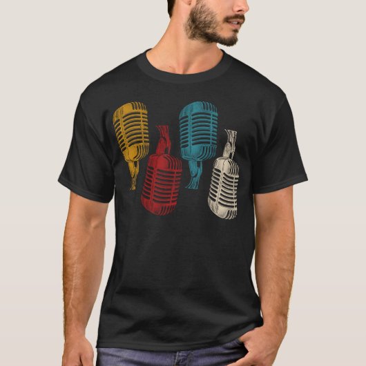 カラオケ歌唱者カラオケ4レトロマイク Tシャツ (正面)