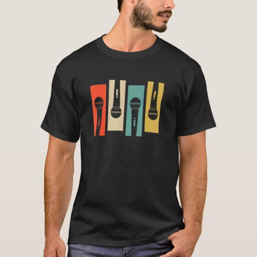 カラオケ歌唱者レトロマイク Tシャツ (正面)