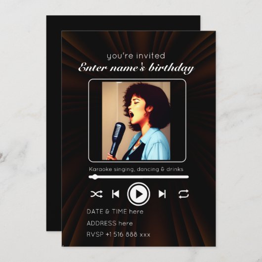 カラオケ誕生日パーティーの招待状のパーソナライズ 招待状 (正面/裏面)