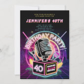 カラオケ90年代 ネオン グロー ミレニアル 40歳 誕生日 招待状 (正面)