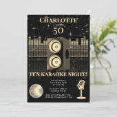 カラオケ ナイト ブラック ゴールド 50周年 ディスコ バースデー パーティー 招待状 (スタンド正面)
