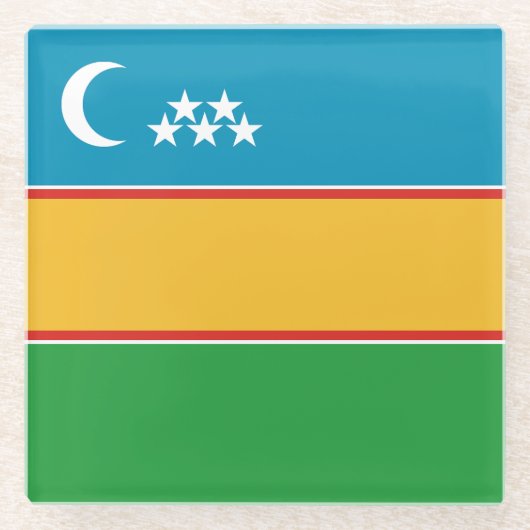 カラカルパクスタンの旗 ガラスコースター (正面)
