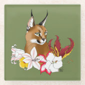 カラカルワイルドキャットフローラグリーン ガラスコースター (正面)