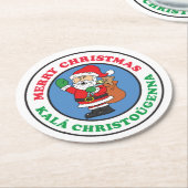 カラクリスゴーゲンナギリシャのクリスマスサンタ ラウンドペーパーコースター (アングル)