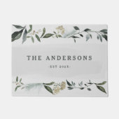 カラシとオリーブの水色の葉パーソナライズされた ドアマット (正面)