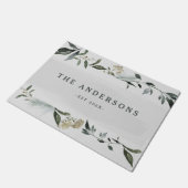 カラシとオリーブの水色の葉パーソナライズされた ドアマット (アングル)