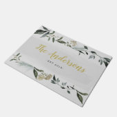 カラシとオリーブの水色の葉パーソナライズされた ドアマット (アングル)