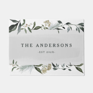 カラシとオリーブの水色の葉パーソナライズされた ドアマット