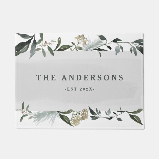 カラシとオリーブの水色の葉パーソナライズされた ドアマット (正面)