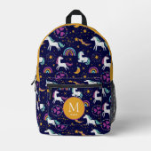 カラシの付いた虹とユニコーン プリントバックパック (正面)