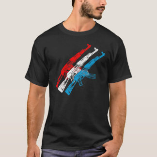 カラシニコフ自動小銃、赤、白および青 Tシャツ