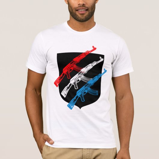 カラシニコフ自動小銃、赤、白および青 Tシャツ (正面)