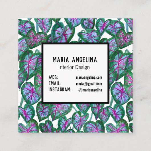 カラジ葉ウムトロピカル水はっきりした色植物学 スクエア名刺 (裏面)