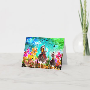 カラスおもしろいと花Oh Crap Greeting Card カード