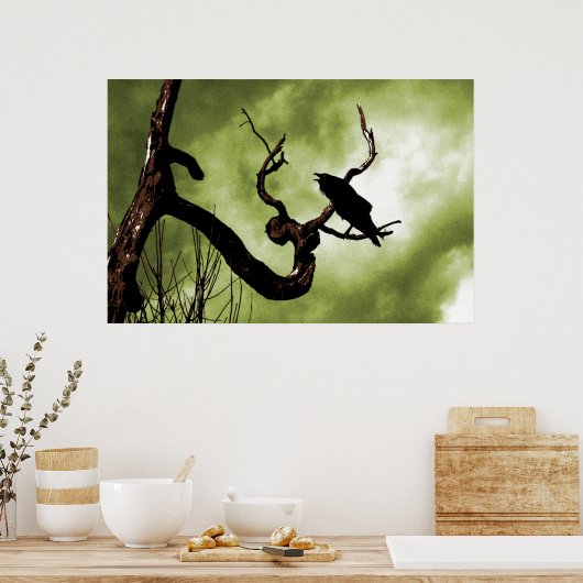 カラスが枯れた木の枝のポスターに隠れる ポスター (キッチン)