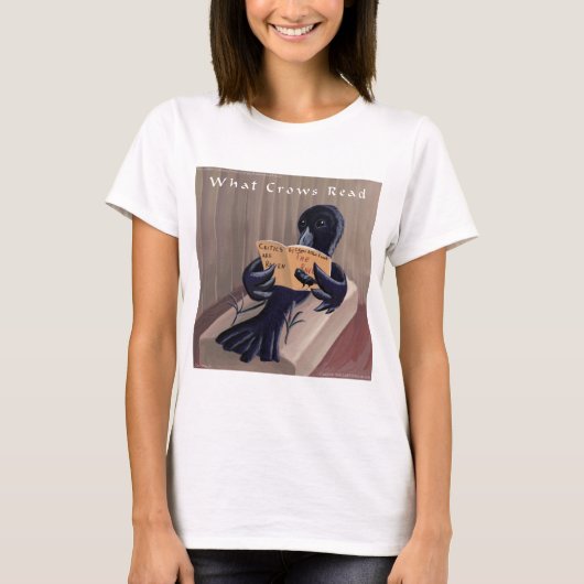 カラスが「黒烏(The Raven)」を読む面白グッズ Tシャツ (正面)