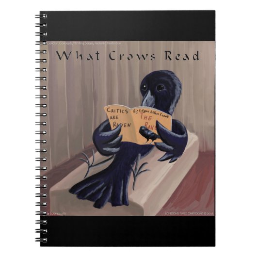 カラスが「黒烏（The Raven）を読む」面白グッズ ノートブック (正面)