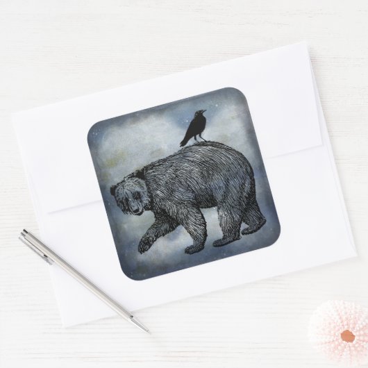 カラスとクマ スクエアシール (封筒)