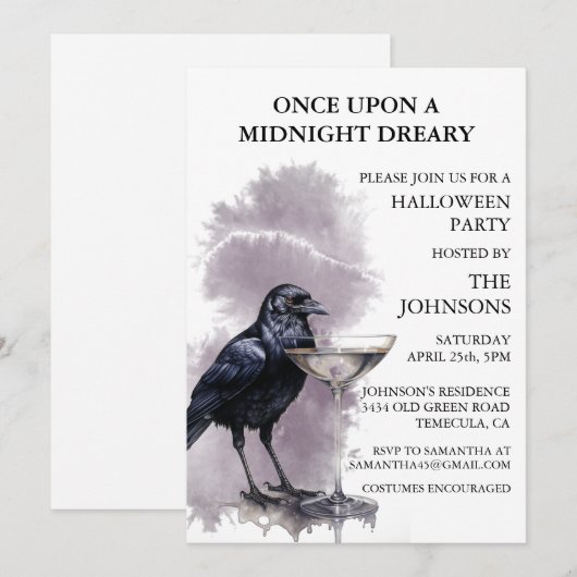 カラスとクロウのカクテル ハロウィンパーティ 招待状 (正面/裏面)