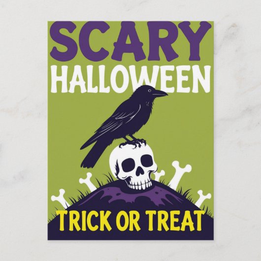 カラスとドクロのハロウィン シーズンポストカード (正面)