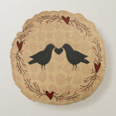 カラスとハート ラウンドクッション (正面)