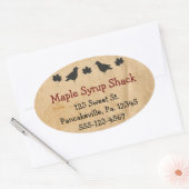 カラスとメープル葉ールのメープルシロップ楕円シール 楕円形シール (封筒)