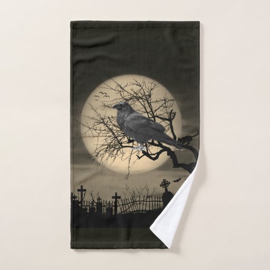 カラスと暗い墓地のハロウィン ハンドタオル (ハンドタオル)