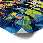 カラスと歩行者の抽象芸術街並み ポスター (角)