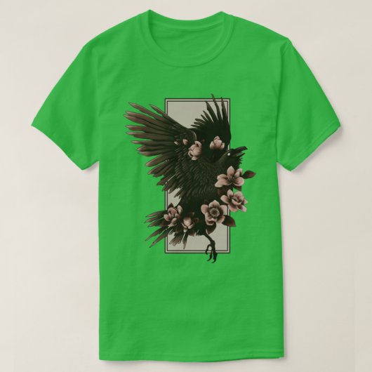 カラスと花 Tシャツ (デザイン正面)