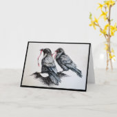 カラスと赤いリボン カード (黄色い花)