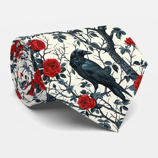 カラスと赤のバラ ネクタイ (ロール)