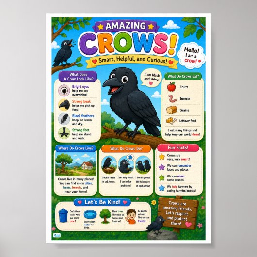 カラスについての楽しい事実 子供向け ポスター (正面)