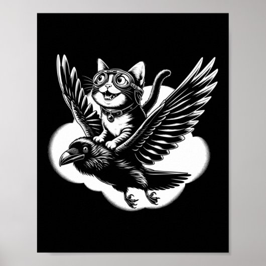 カラスに乗った猫がカラスの引っ張り飛んでいるに乗っおもしろいた ポスター (正面)
