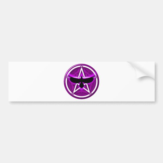 カラスの星形五角形-紫色 バンパーステッカー (正面)