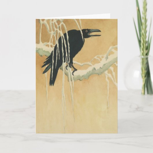 カラスの木の枝の冬のイラストレーション カード (正面)