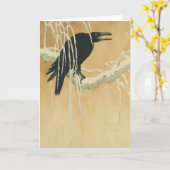 カラスの木の枝の冬のイラストレーション カード (黄色い花)