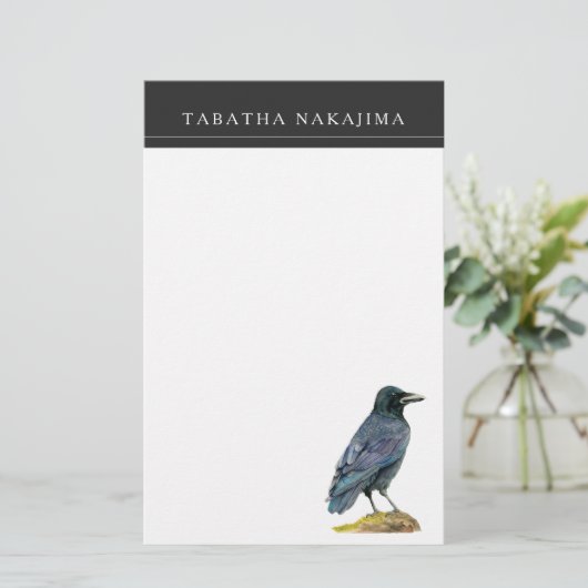 カラスの水彩画の絵画 便箋 (スタンド正面)