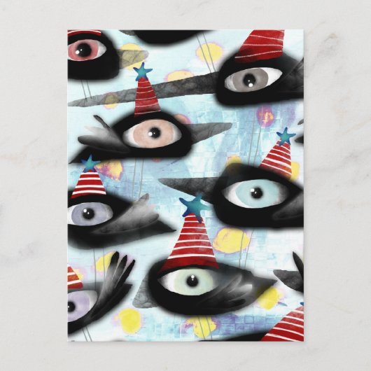 カラスの美しい冬のパーティー ポストカード (正面)