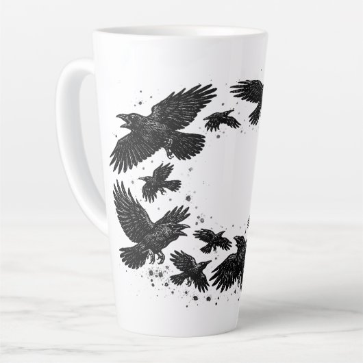 カラスの輪 ― 呪われたインク画 カフェラテマグ (左アングル)