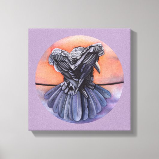 カラスの鳥の芸術を鶏に鳴く波打つ羽 キャンバスプリント (正面)