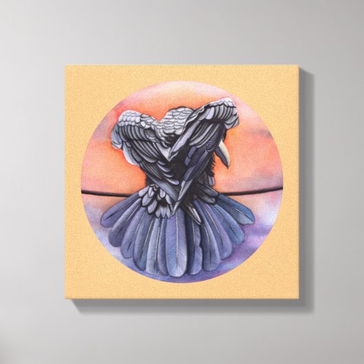 カラスの鳥の芸術を鶏に鳴く波打つ羽 キャンバスプリント (正面)