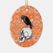 カラスまたはカラスとスカルハロウィーンオレンジブラック セラミックオーナメント (右)