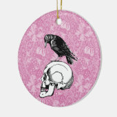 カラスまたはカラスとスカルハロウィーンピンクとブラック セラミックオーナメント (左)