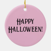 カラスまたはカラスとスカルハロウィーンピンクとブラック セラミックオーナメント (裏面)