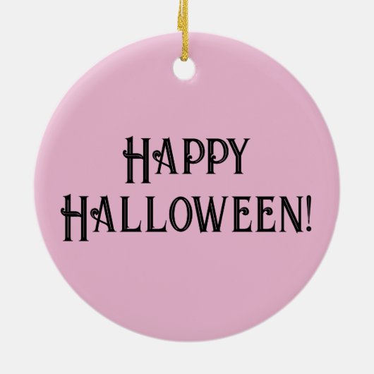 カラスまたはカラスとスカルハロウィーンピンクとブラック セラミックオーナメント (裏面)