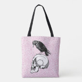 カラスまたはカラスとスカルハロウィーンピンクとブラック トートバッグ (裏面)