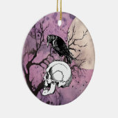 カラスまたはカラスとスカルハロウィーン紫の月 セラミックオーナメント (右)