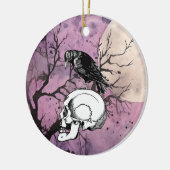 カラスまたはカラスとスカルハロウィーン紫の月 セラミックオーナメント (左)