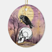 カラスまたはカラスとスカルハロウィーン紫の月 セラミックオーナメント (左)