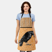 カラスまたはカラスのハロウィーンオレンジと黒 エプロン (着用した状態)